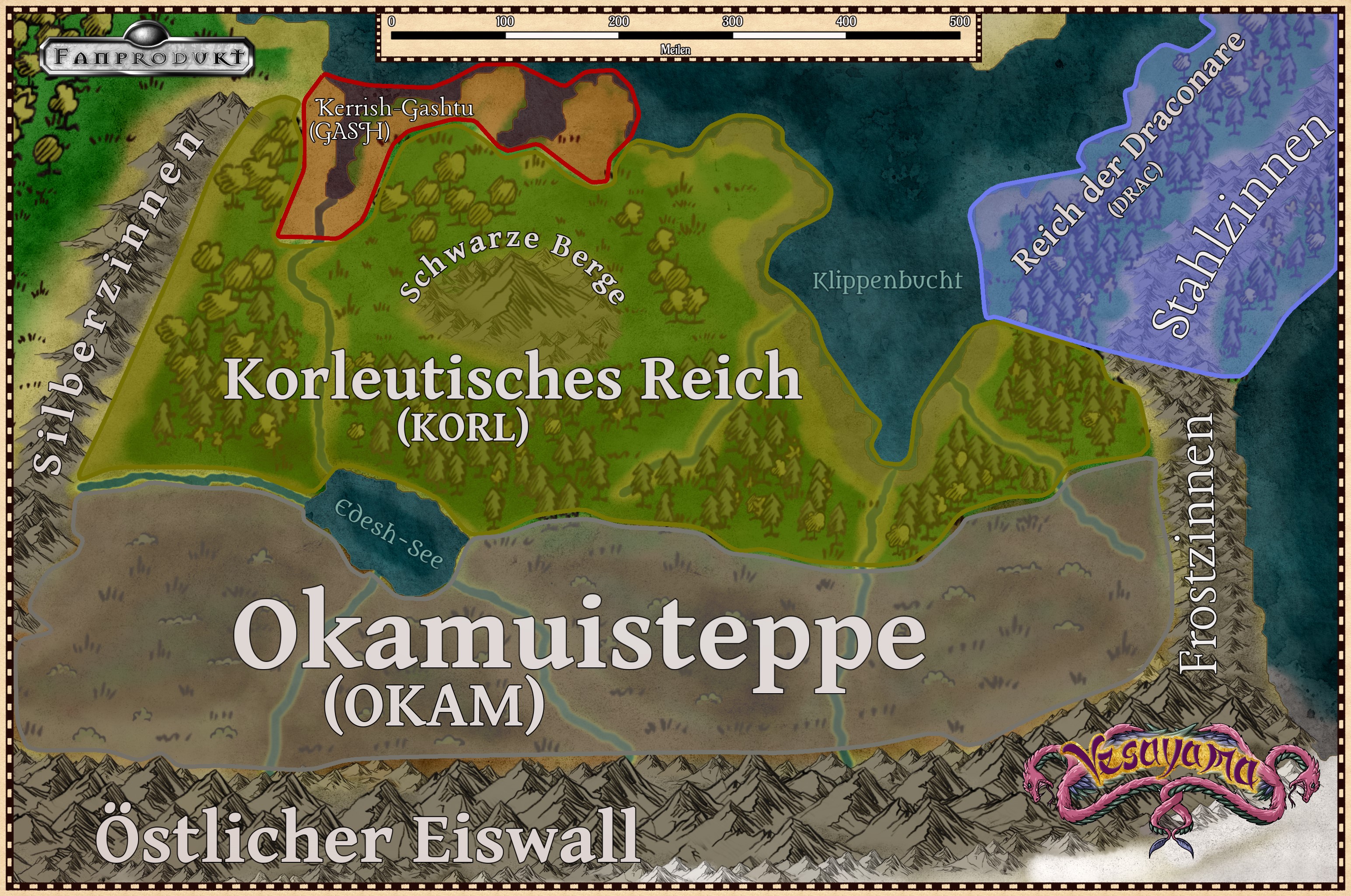 Korleus und Okamuisteppe mit Grenzen